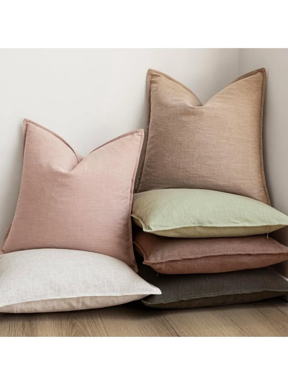 Set of 2 Soft Linen Throw Pillow Covers - Boho Farmhouse Accent Cushions 24